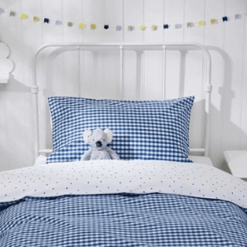 Bed Linen Set, Reversible, Blue Gingham, Cot Bed, Blue Gingham