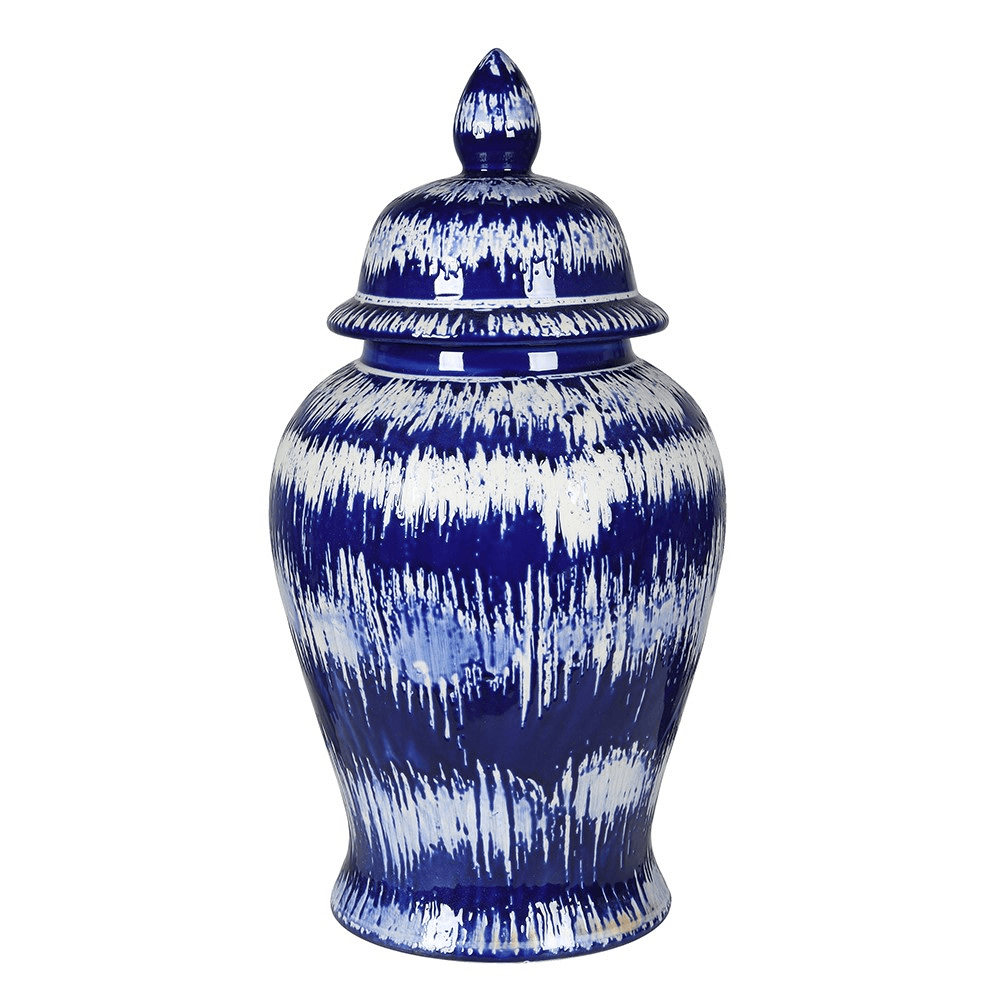 Tie Dye Ginger Jar, H45cm, Blue & White
