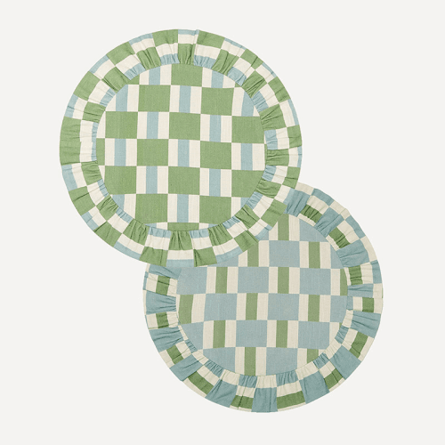 Image showing the Checkers Reversible Placemat, D39cm, Green & Blue product.