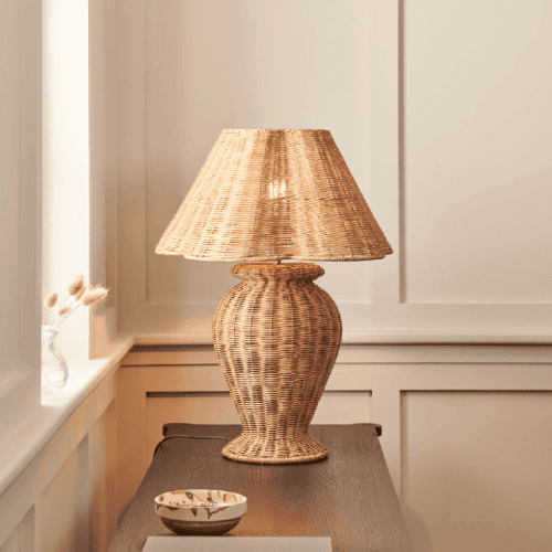Image showing the Athena Table Lamp & Scalloped Rattan Shade, H60.5cm, Brown product.