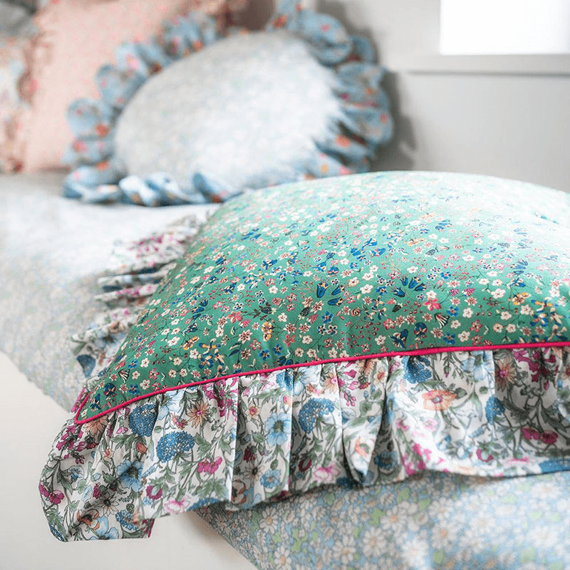 Donna Leigh Ruffle Piped Cushion, 40cm, Green