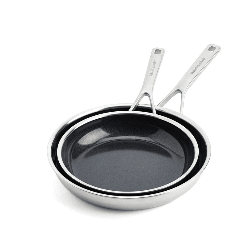 MultiPly - Ceramic Stainless Steel Non-Stick Frying Pan Set, 24cm & 28cm, Silver