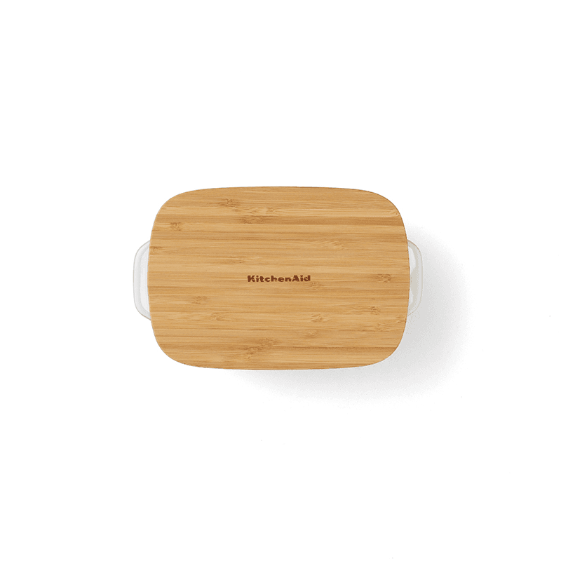 Stoneware Dish with Bamboo Lid, 20cm, Pistachio