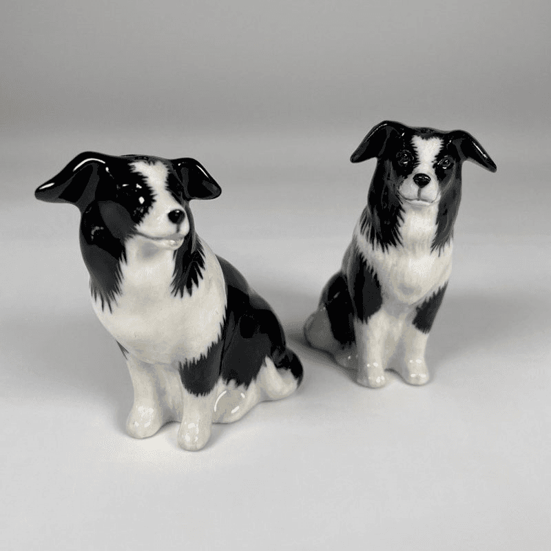 Border Collie Salt & Pepper Shakers, H9cm, Black/White