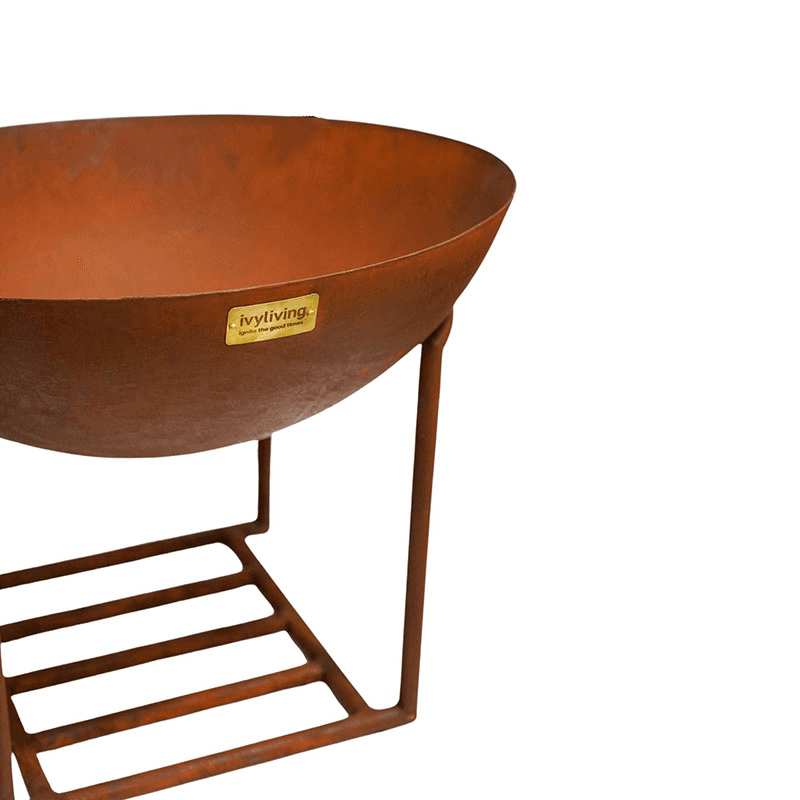 Outdoor cast iron firebowl on stand, W57cm, Rust
