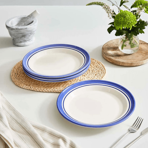 Image showing the Potter's Stripe Set of 4 Dinner Plates, D26cm, Blue product.