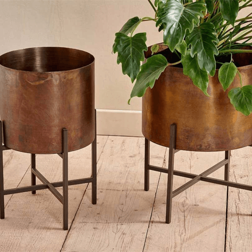 Image showing the Juoni Iron Planter, H35 x W30 x D30cm, Aged Antique Brass product.
