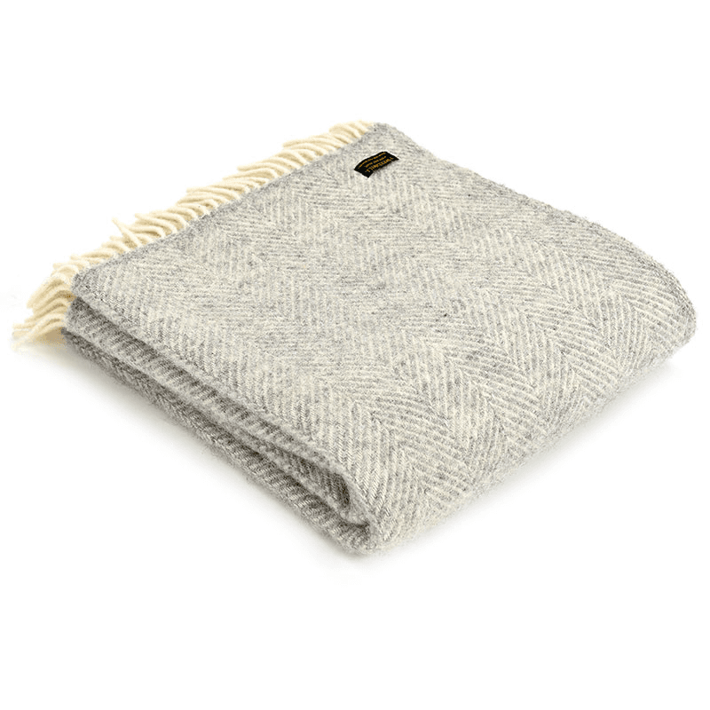 Fishbone Pure New Wool Throw, 140 x 200cm, Silver Grey