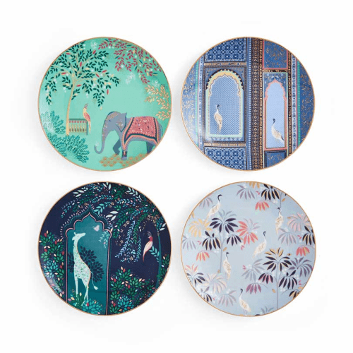 Image showing the India Set of 4 Assorted Caked Plates, D20cm, Multi product.