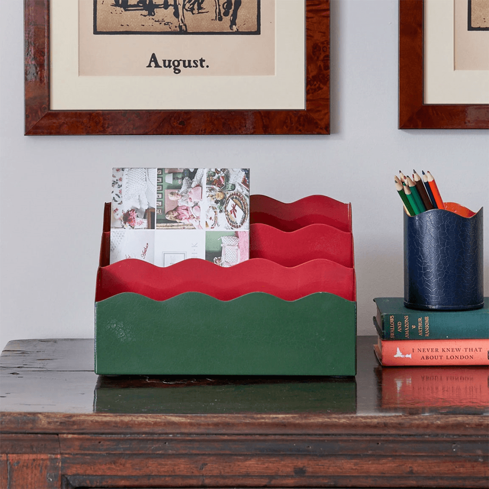 Toleware Letter Holder, Dark Green & Raspberry