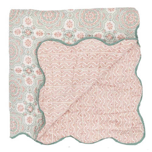 Image showing the Calabria Scallop Double Quilt, 225 x 225cm, Pink/Aqua product.