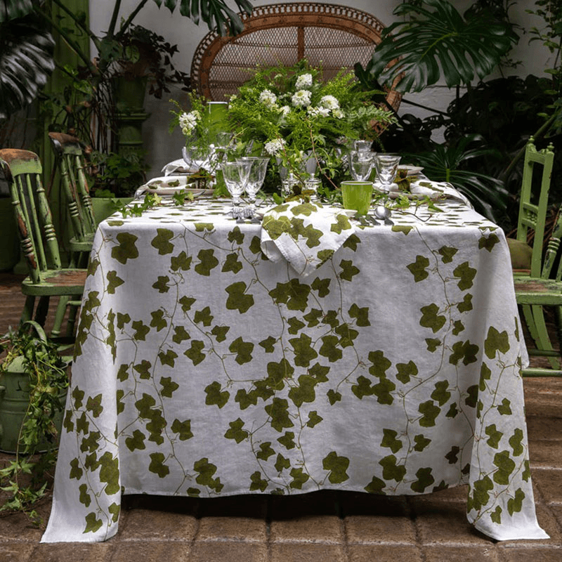 Ivy Herbarium Linen Tablecloth, 165 x 300cm, Green