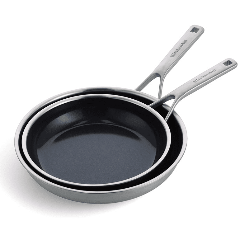 MultiPly - Ceramic Stainless Steel Non-Stick Frying Pan Set, 24cm & 28cm, Silver