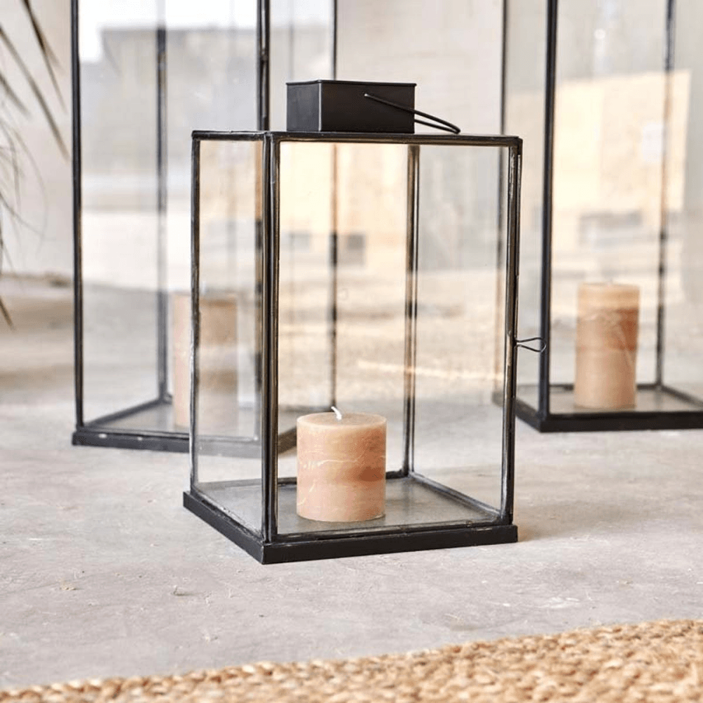 Sia Lantern, H58cm, Antique Black/Clear