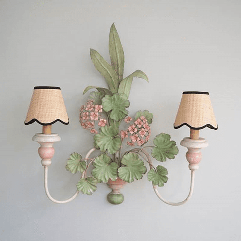 Raffia Scallop Candle Lampshade, Black Trim