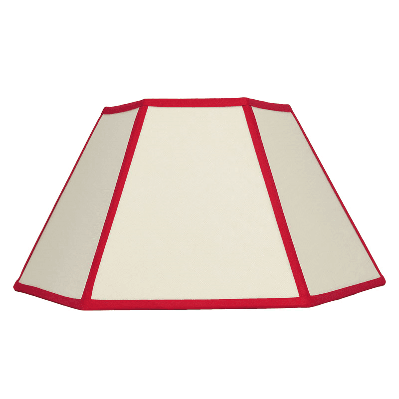 Hexagon Linen Lampshade, 16", Cream/ Red Trim