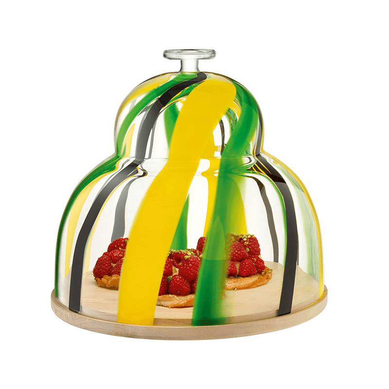 Folk Cake Dome With Ash Base, D30 x H27.5cm, Black/Green/Yellow