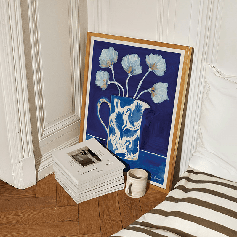 Herons Jug Print, A3, Blue