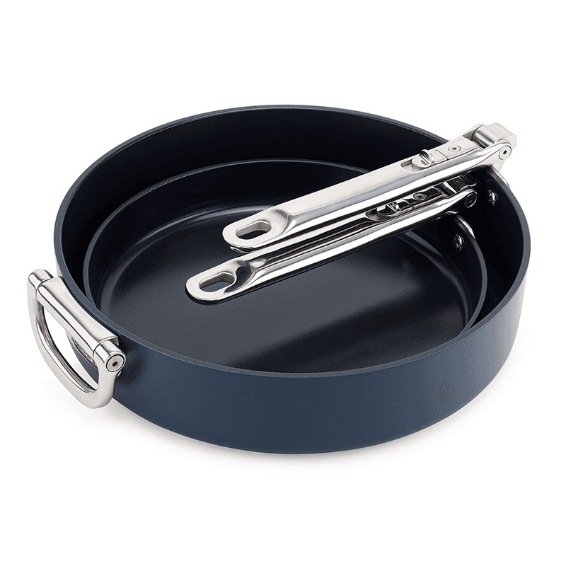 Space Folding Ceramic Non-Stick 2 Piece Frying Pan Set, Midnight Blue