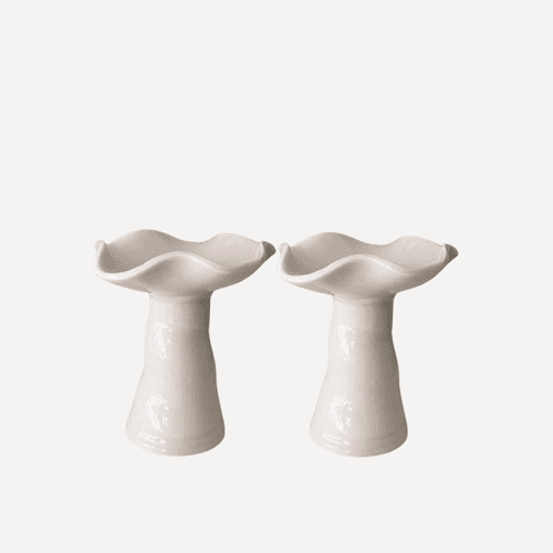 Image showing the Joanna Ling Pair of Porcelain Wave Top Candleholders, H9cm, White product.