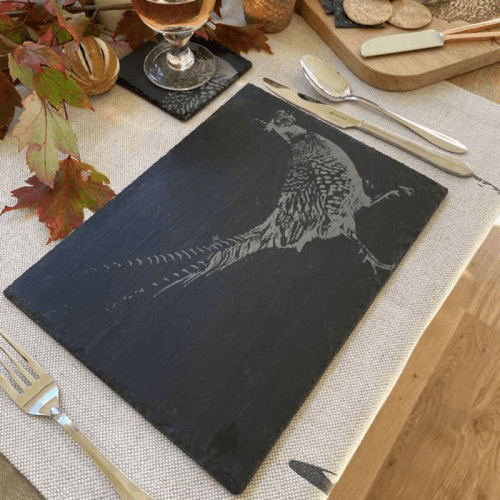 Image showing the Pheasant Set of 2 Slate Place Mats, H22 x W30cm, Black product.