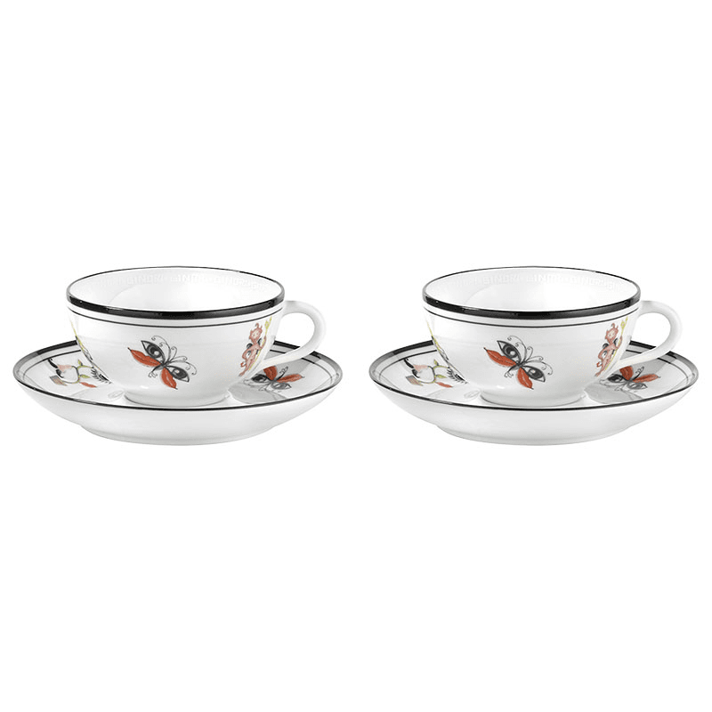 Arcadia Set of 2 Tea Cups with Saucers, 200ml, White