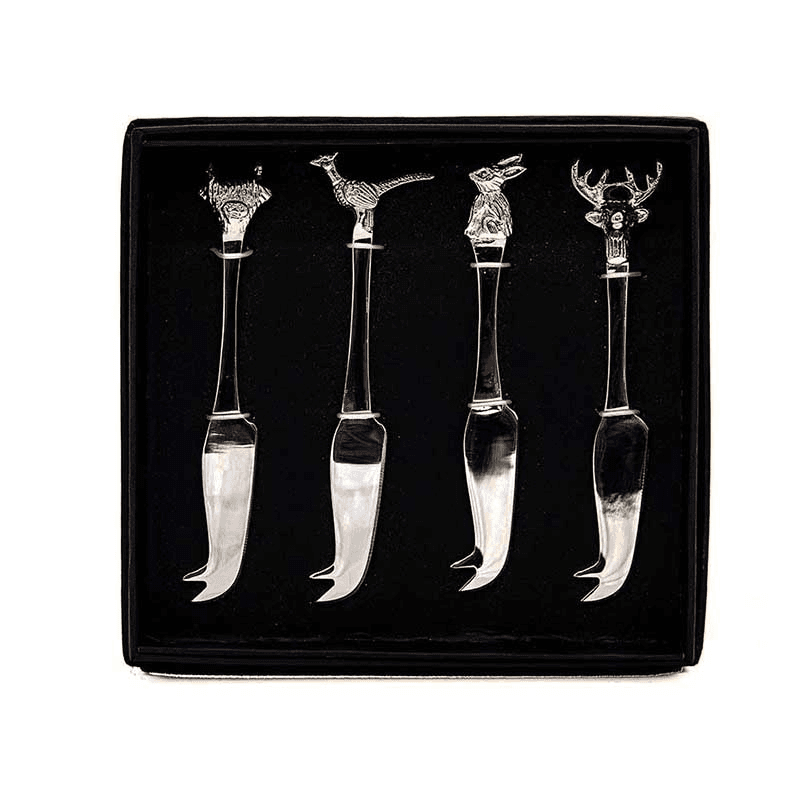 Country Animals Set of 4 Mini Cheese Knives, Silver
