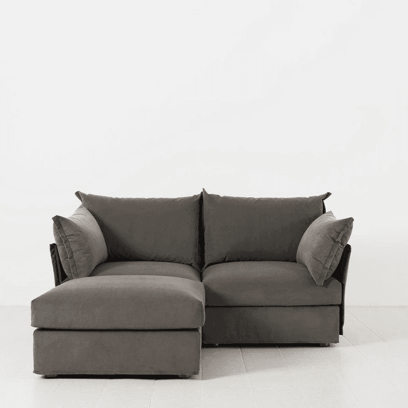 Model 06 Velvet 2 Seater Sofa With Chaise, Elephant