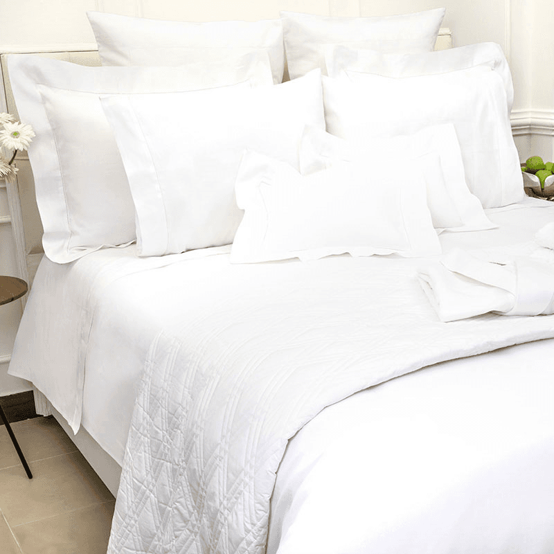 Linen Union Hemstitch King Size Four Piece Duvet Set, White