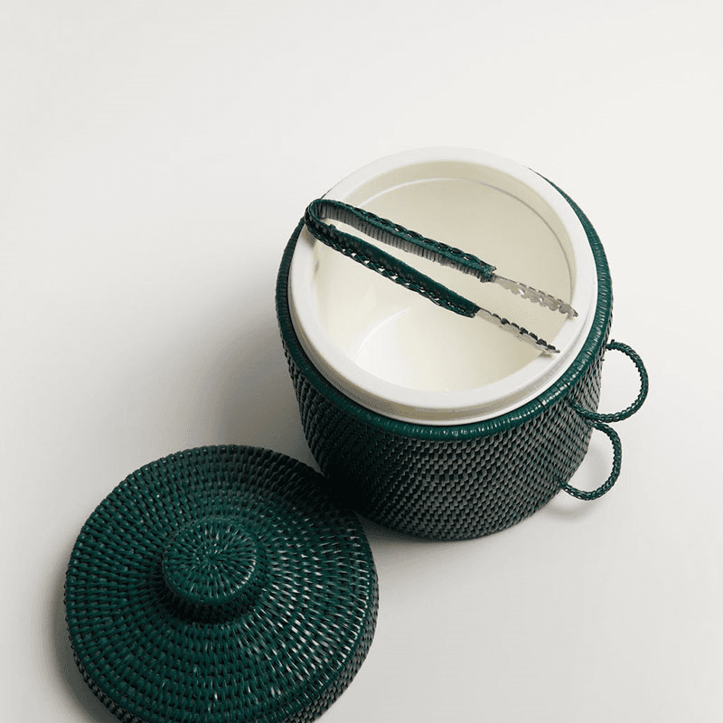 Strand Rattan Ice Bucket, H25cm, Dark Green