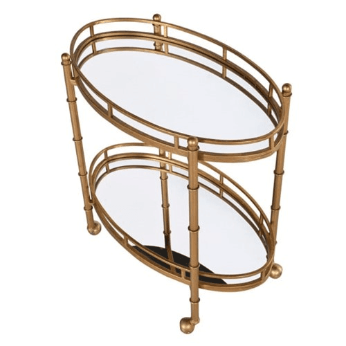 Image showing the Drinks Trolley, Mirrored, 2 Tier, H80 x W81 x D45cm, Gold product.