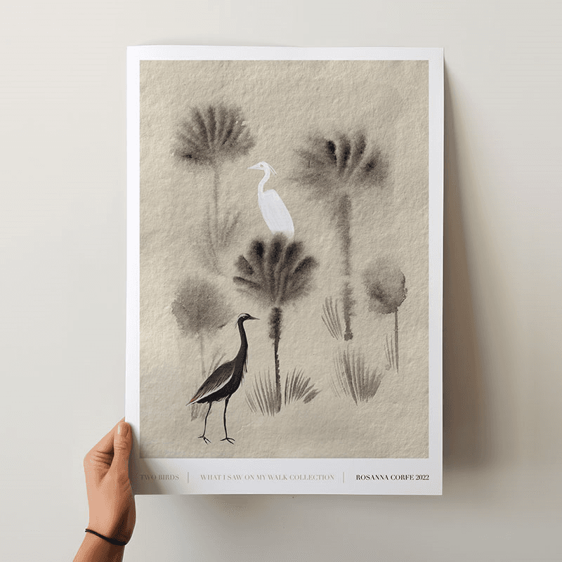 Two Birds Recycled Paper Print, A2, Grey