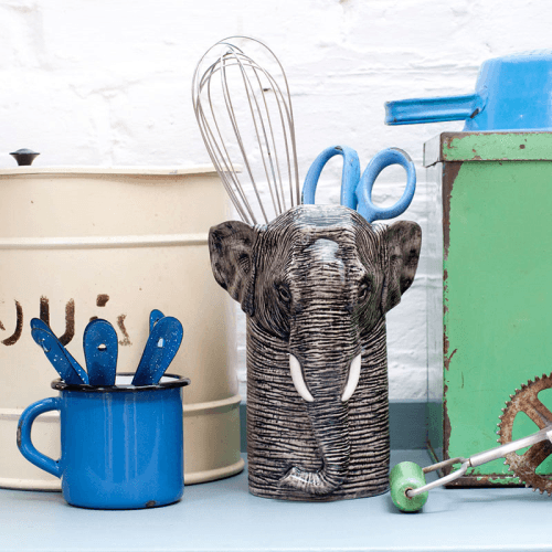 Image showing the Elephant Utensil Pot, H18.5cm, Grey product.