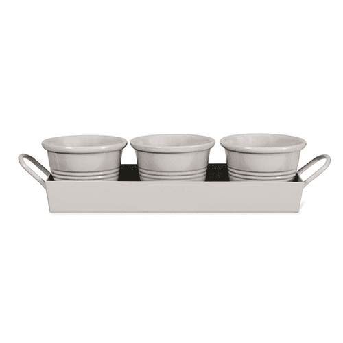 Image showing the Classic Set of 3 Plant Pots with Tray, Chalk product.