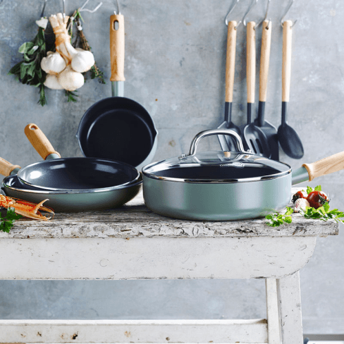Image showing the Mayflower Non-Stick 9 Piece Cookware Set, Blue product.