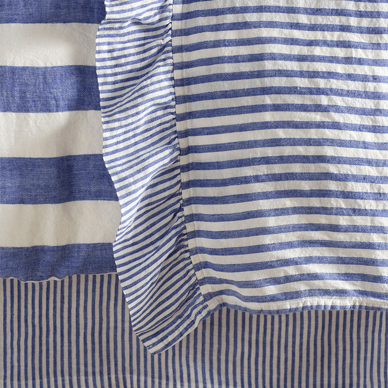 Cora Stripe Linen Duvet Cover, King, Cobalt
