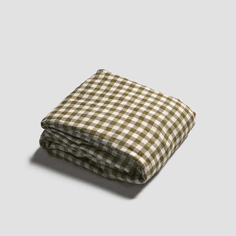 Gingham Fitted Sheet, King, Botanical Green
