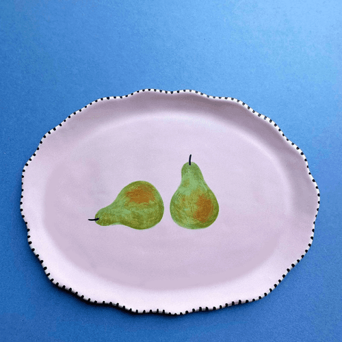 Image showing the Minnie-Mae Studio Pair of Pears Serving Platter, 27cm x 21cm, Pink product.