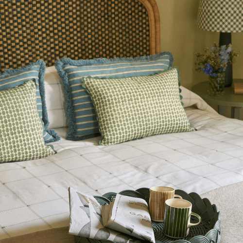 Image showing the Edo Cushion, 60 x 40cm, Blue & Sage Green product.