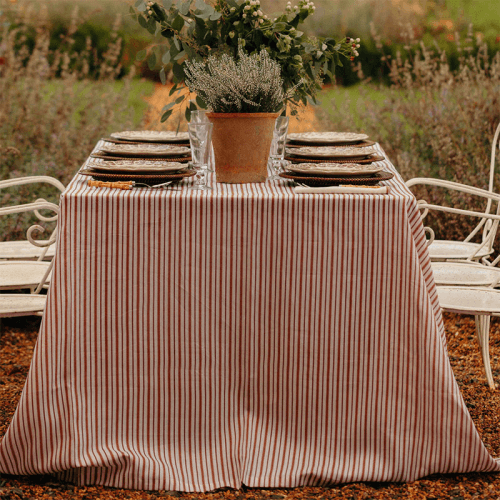 Image showing the Victoria Striped Linen Tablecloth, 160 x 260cm, Dusty Rosewood product.
