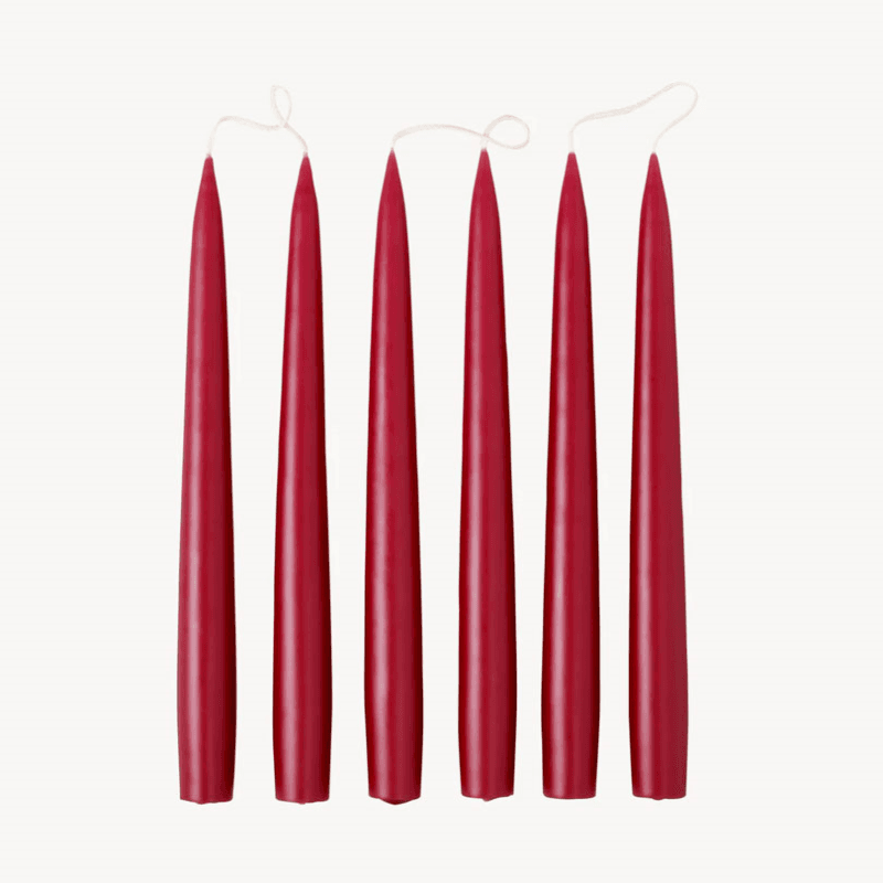 Set of 6 Tapered Dinner Candles, H25cm, Burgundy Red