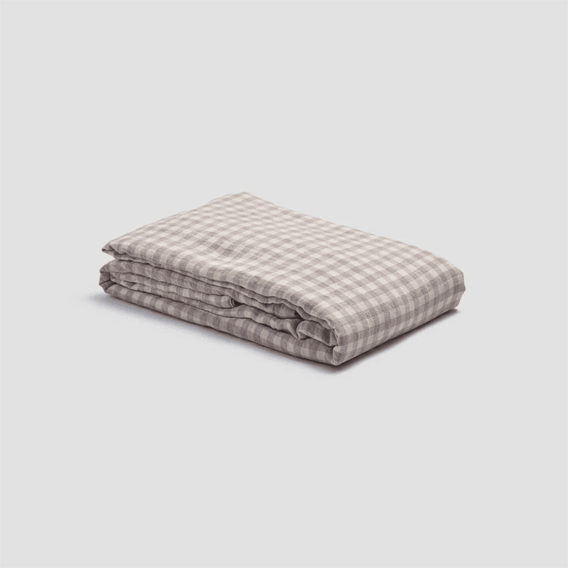 Gingham Linen Blend Duvet Cover, King, Mushroom