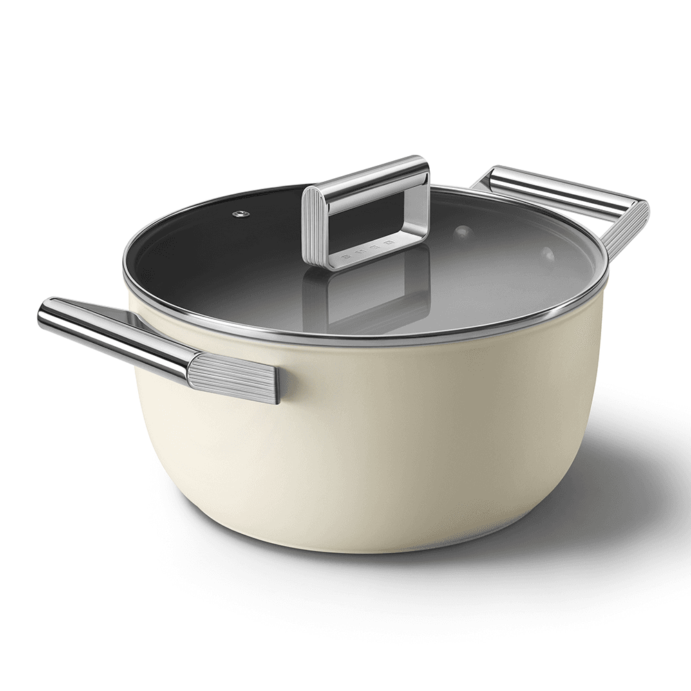 Retro 50's Style Non-Stick Casserole Dish, 26cm, Cream