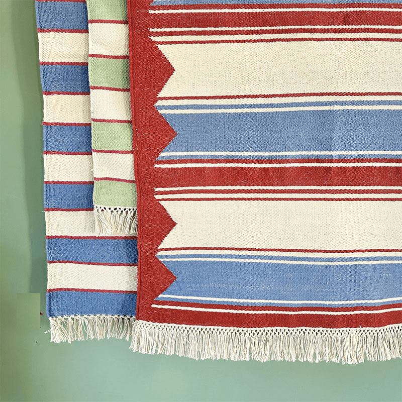 Stripe Rug, 100 x 70cm, Red & Blue