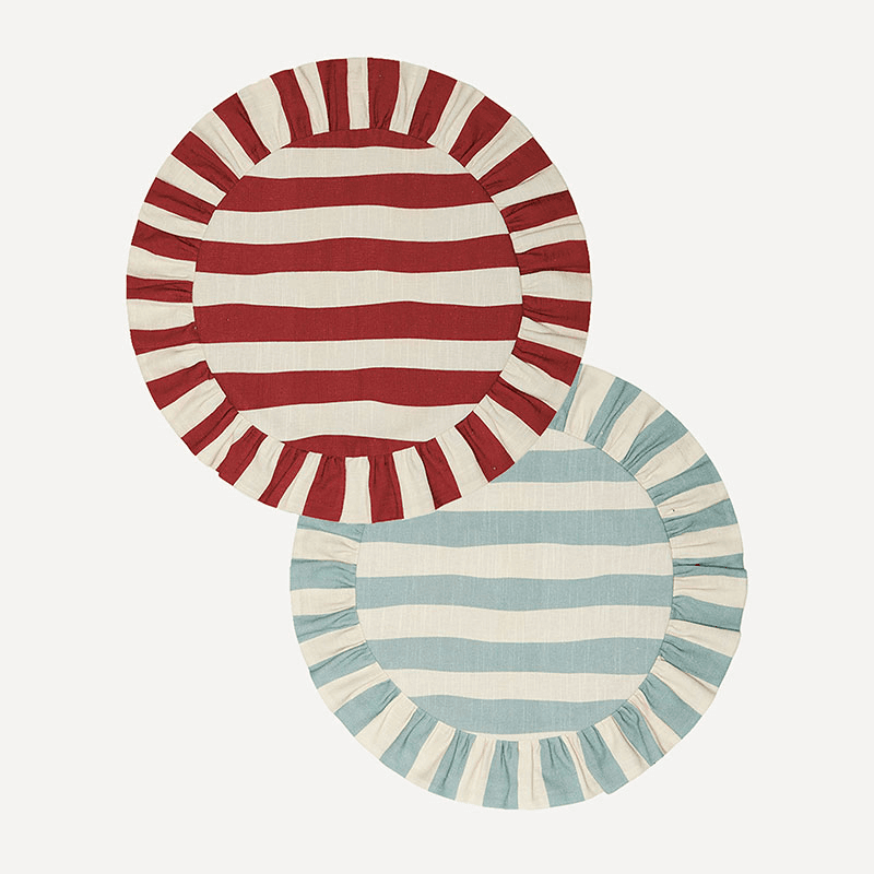Wobbly Stripe Reversible Placemat, D39cm, Red & Blue