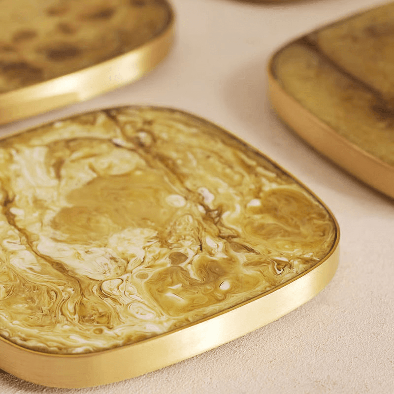 Bodiam Set of 4 Coasters, 10 x 10cm, Brown & Brass