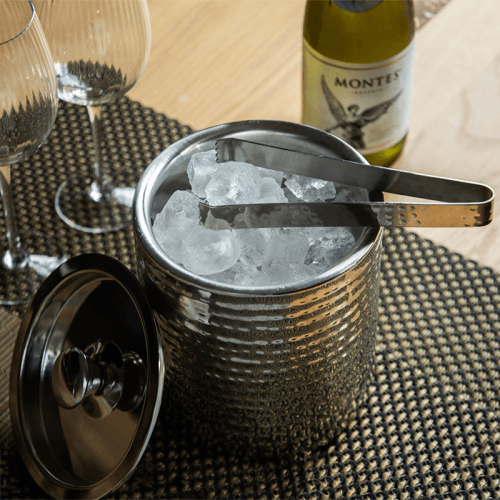Image showing the Ice bucket with lid and tongs, 1.5 litre, hammered metal product.