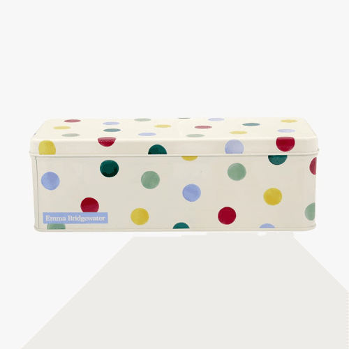 Image showing the Polka Dot Long Deep Rectangular tin, 24cm X 10cm X 7cm product.