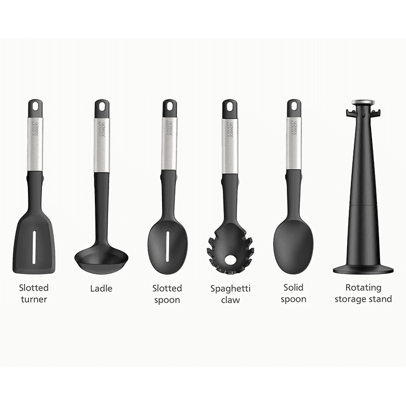 Elevate Silicone 5 Piece Utensil Carousel Set, Stainless Steel