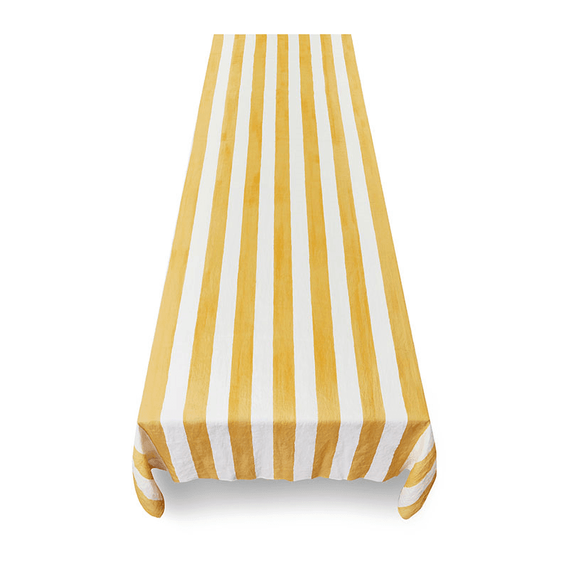 Stripe Linen Tablecloth, 250cm x 165cm, Lemon Yellow
